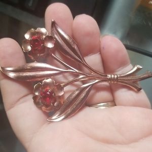 Vintage Red Flowers Spray Brooch